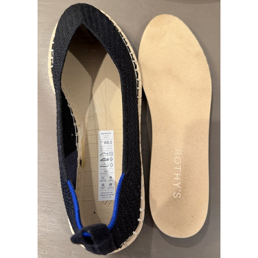 ROTHYS The Espadrille Black Slip on Summer Flats-Lace up Jute Comfort-US Sz 8.5 - Picture 8 of 10